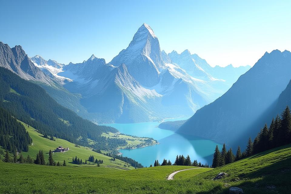 A stunning view of the Swiss Alps with a clear blue sky, illustrating an alpine explorer tour